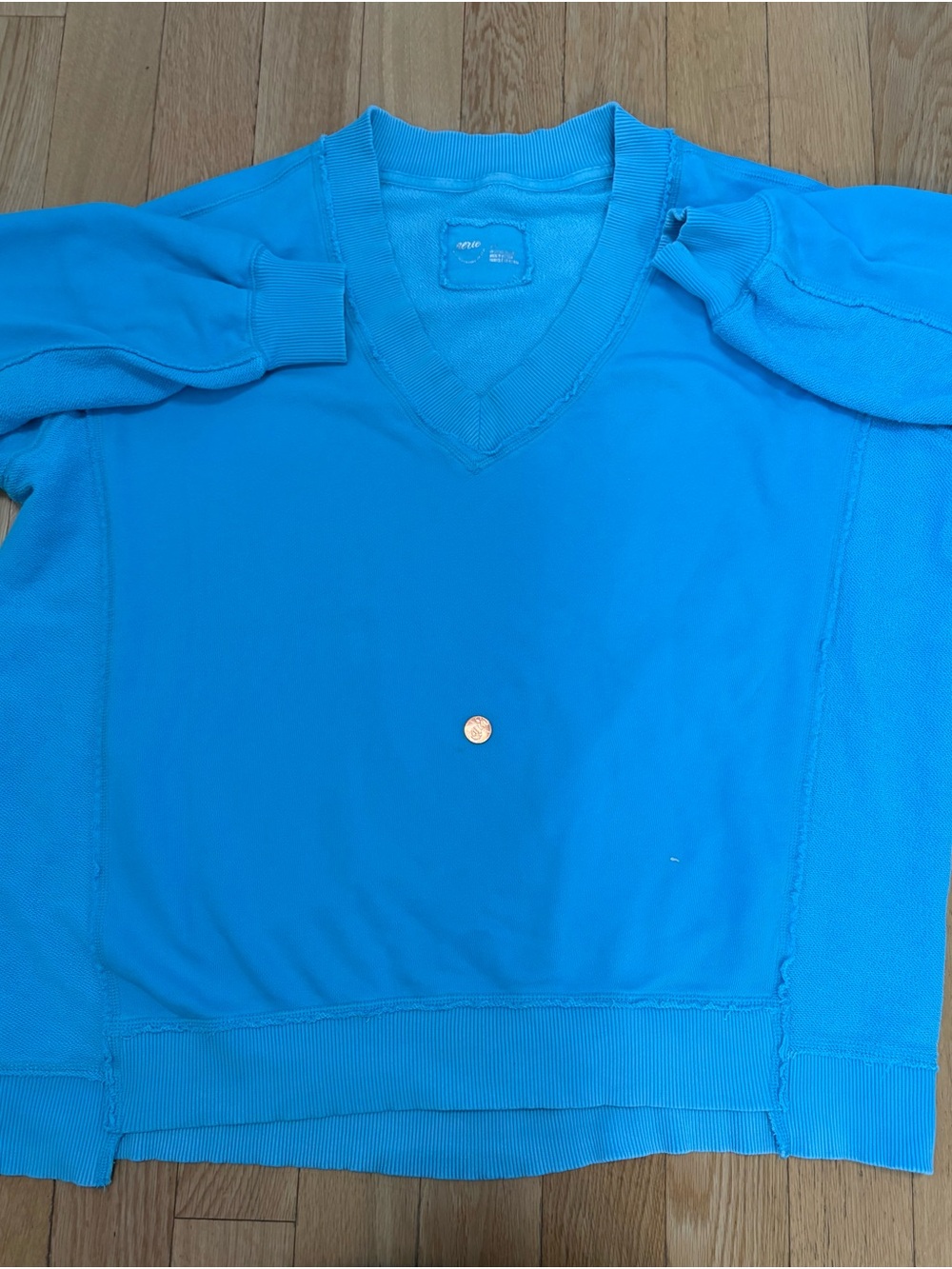 Aerie Vacay Every Day Oversized V Neck Sweatshirt French Terry Turquoise S - Picture 4 of 11